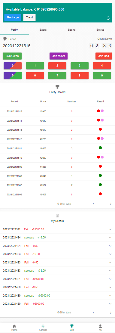 Trova Color Prediction Game Single Parity