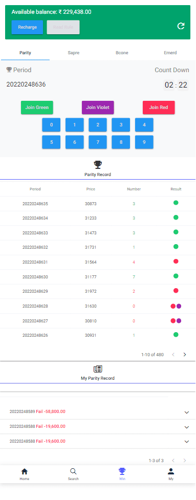 Trova Color Prediction Game Single Parity